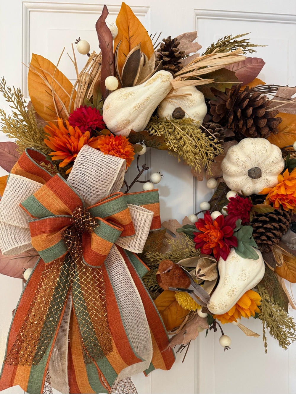 Autumn Harvest Wreath with Orange & Cream Accents